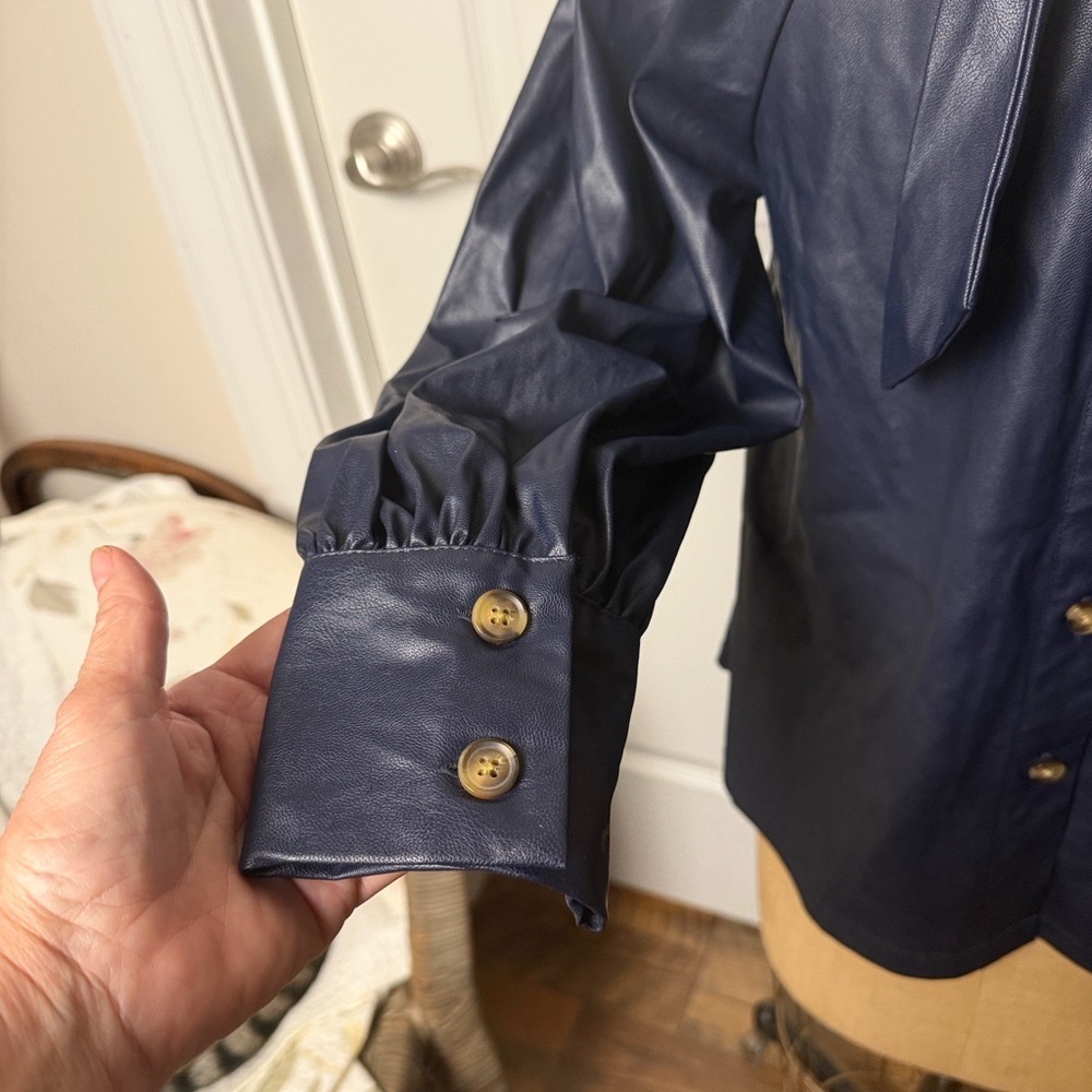 Rachel Comey Maritime Blue
Navy Long Sleeve Faux Leather
Button & Tie Back Top - Picture 7 of 10